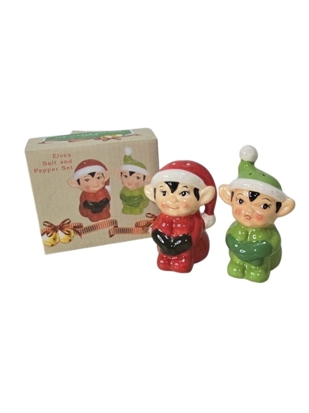 Cracker Barrel Exclusive Christmas Elves Salt & Pepper Set Red & Green New